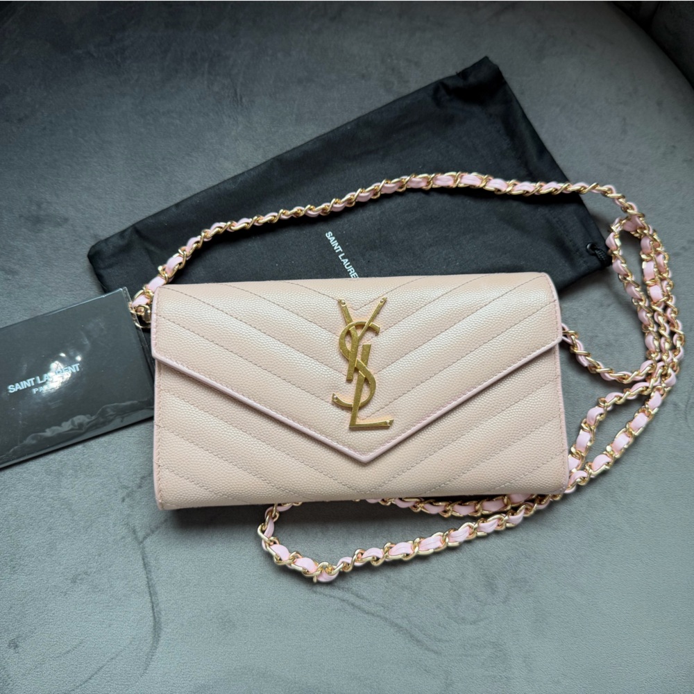 YSL blush pink envelope flap wallet on chain - Picture 3 of 14